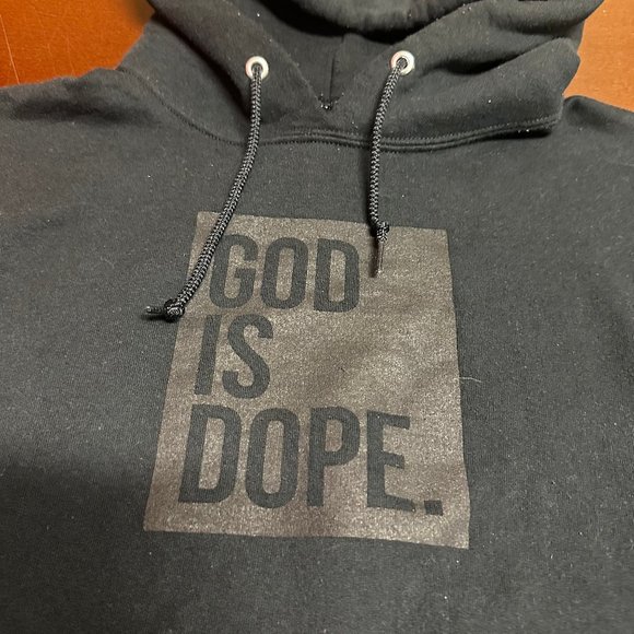 God Is Dope Mens Charcoal Gray Long Sleeve Pullover Hooded Sweatshirt Size Large - Picture 2 of 3